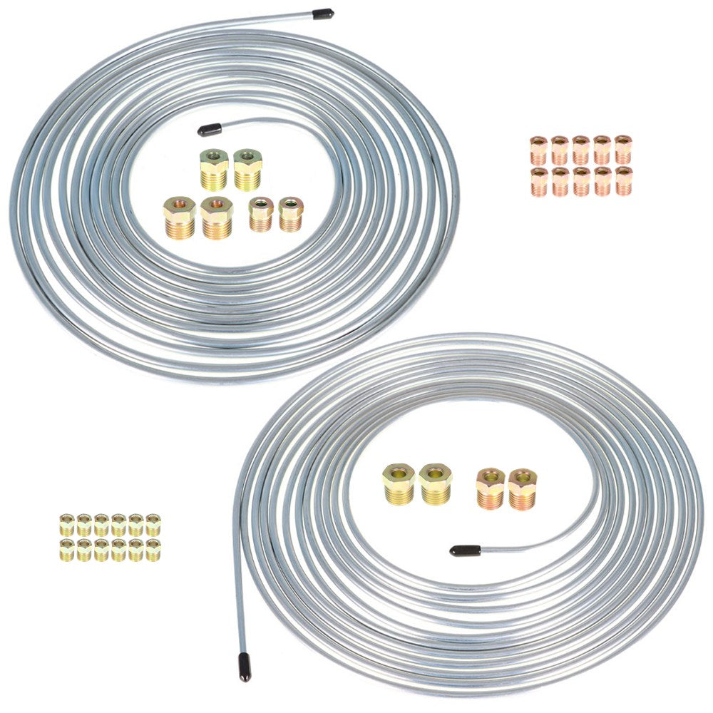 Labwork Brake Line Tubing Kit For Universal 25 Ft. 3/16&1/4 w/Fittings Zinc