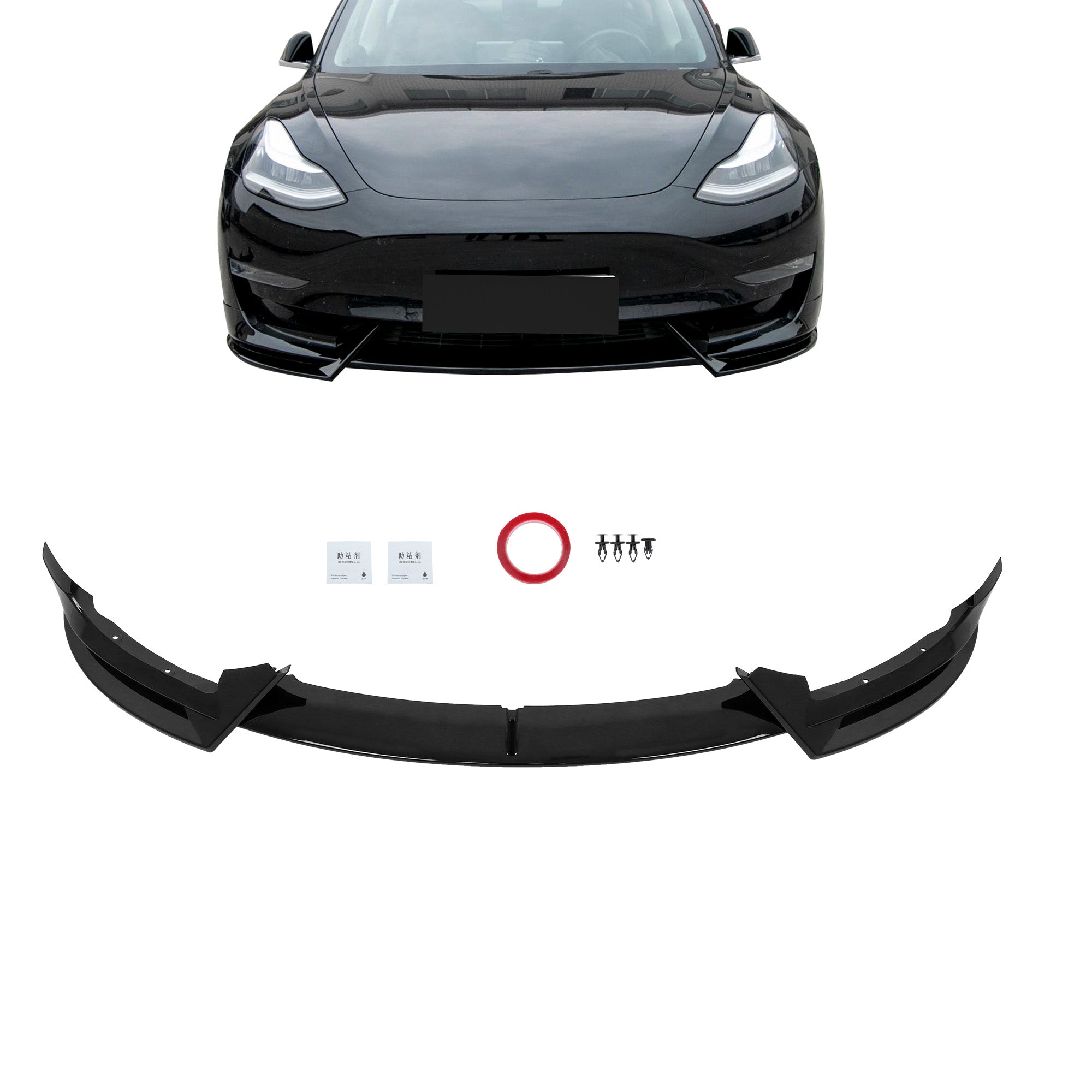 Labwork Front Bumper Lip Splitter Spoiler Glossy Black For 2020-24 Tesla Model Y