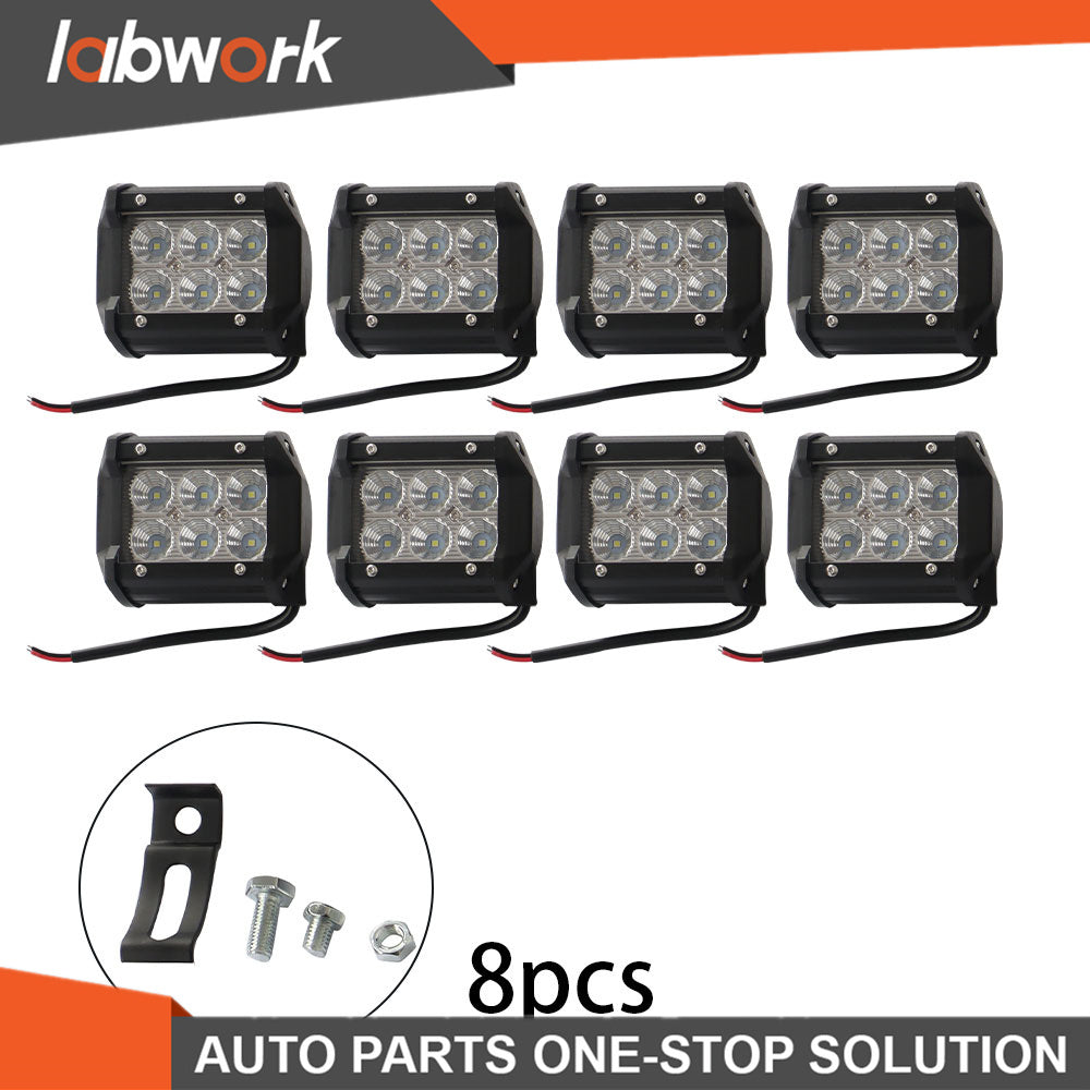 Labwork 8X 4inch 18W LED Work Light Bar Lights For Off-Road Tractor 4WD