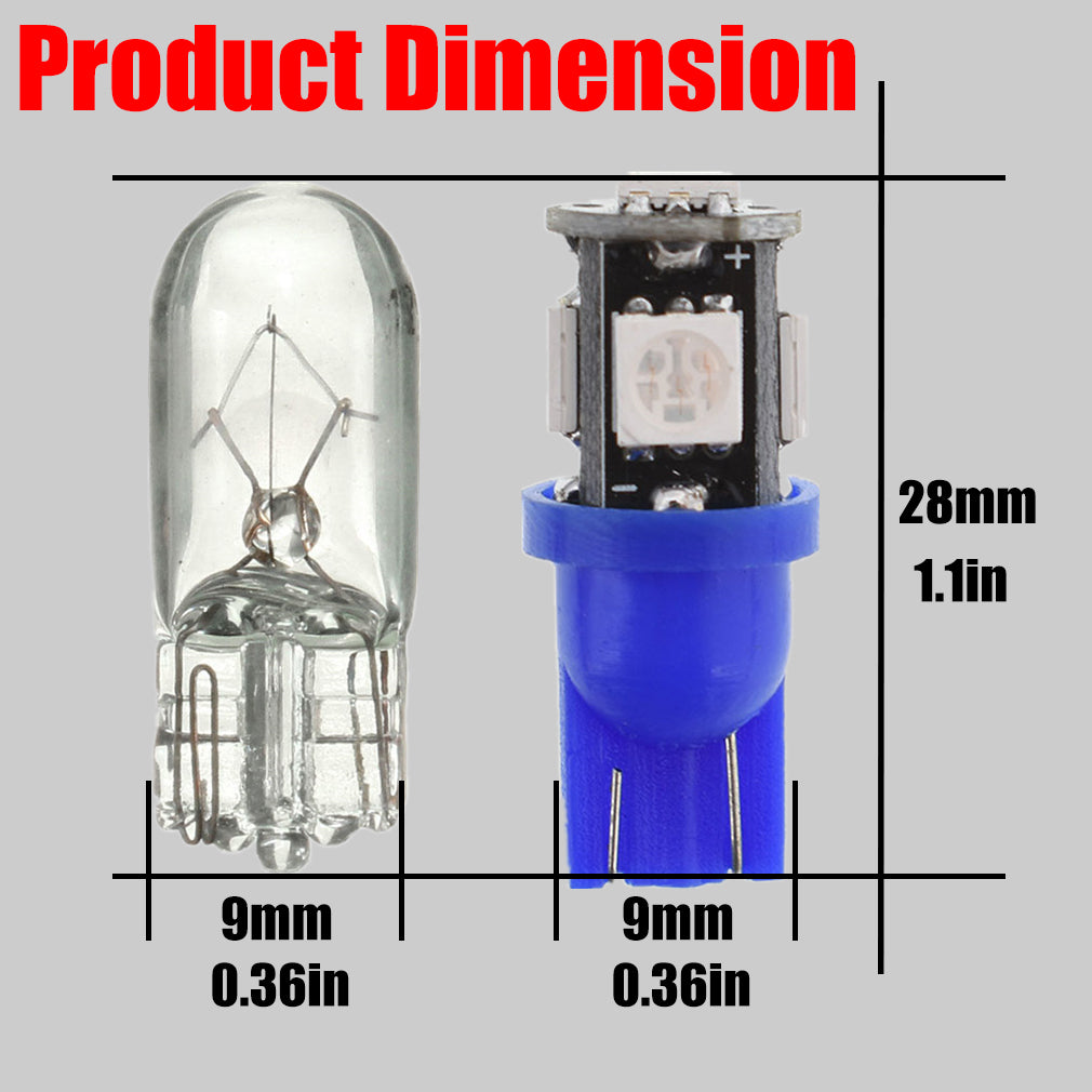 10x T10 LED Bulbs Car Interior License Light 2825 192 194 5050 5 SMD Ultra Blue Lab Work Auto