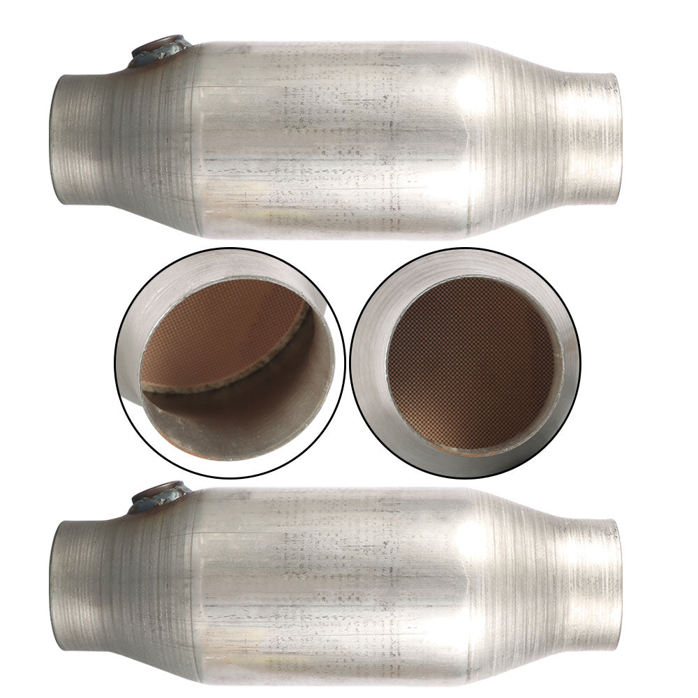 2pcs 2.5" In/Out Universal Catalytic Converters w/O2 Sensor Port Length 10.9" Lab Work Auto 