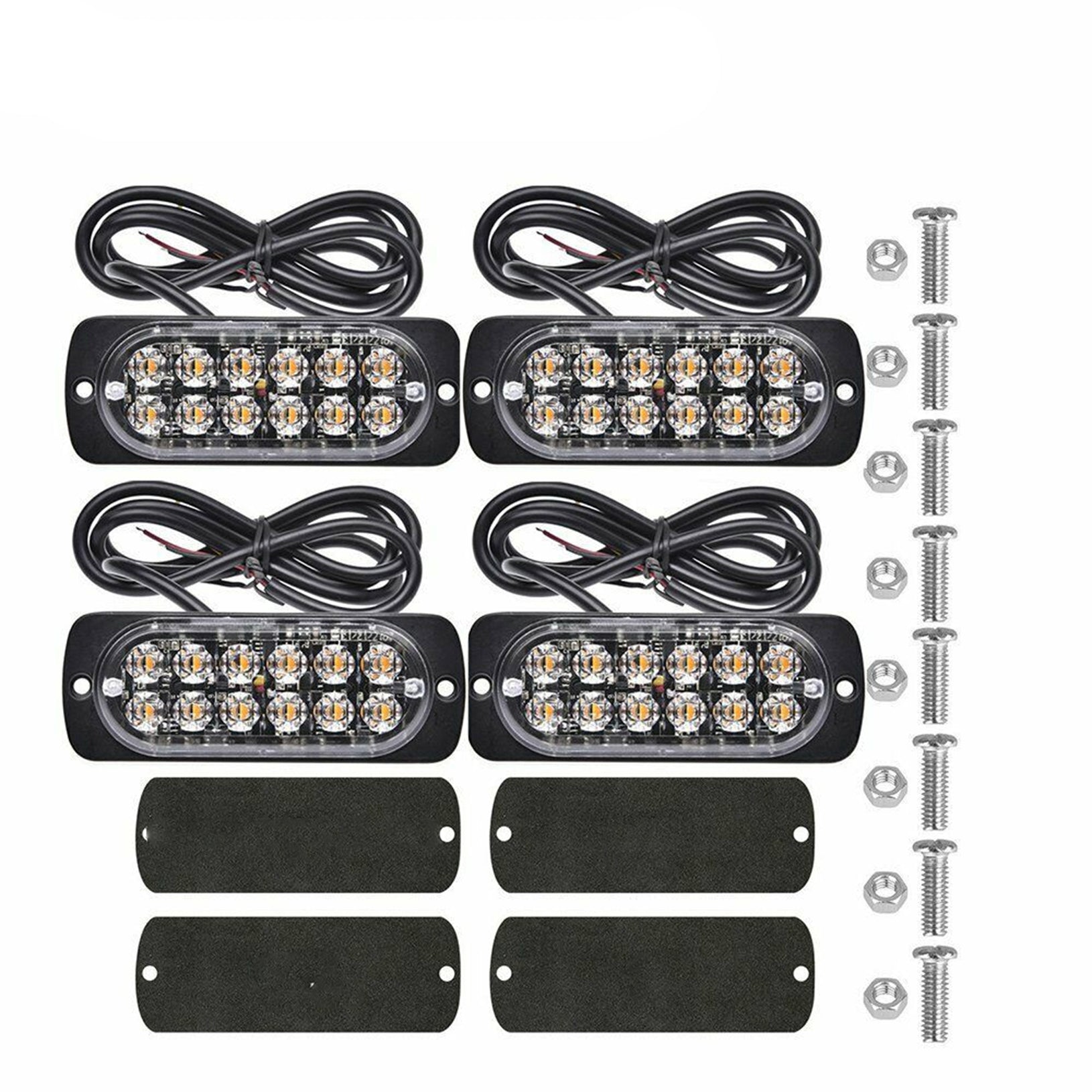 4x Strobe 12 Led Amber Hazard Beacon Emergency Flashing Side Marker Light Bars Lab Work Auto