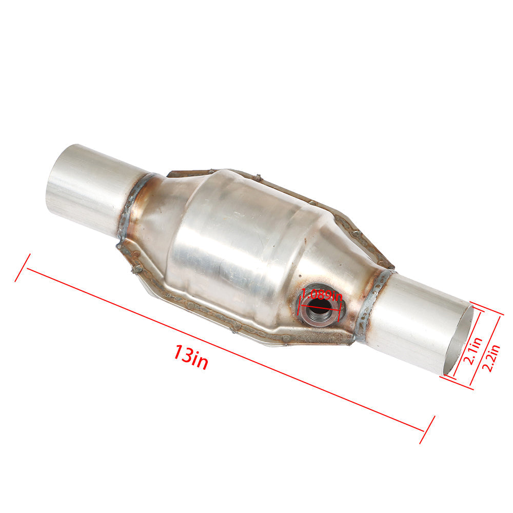 Labwork 2.25" Inlet /Outlet Length 13‘’ Universal Catalytic Converter w/ O2 Sensor Port Lab Work Auto 