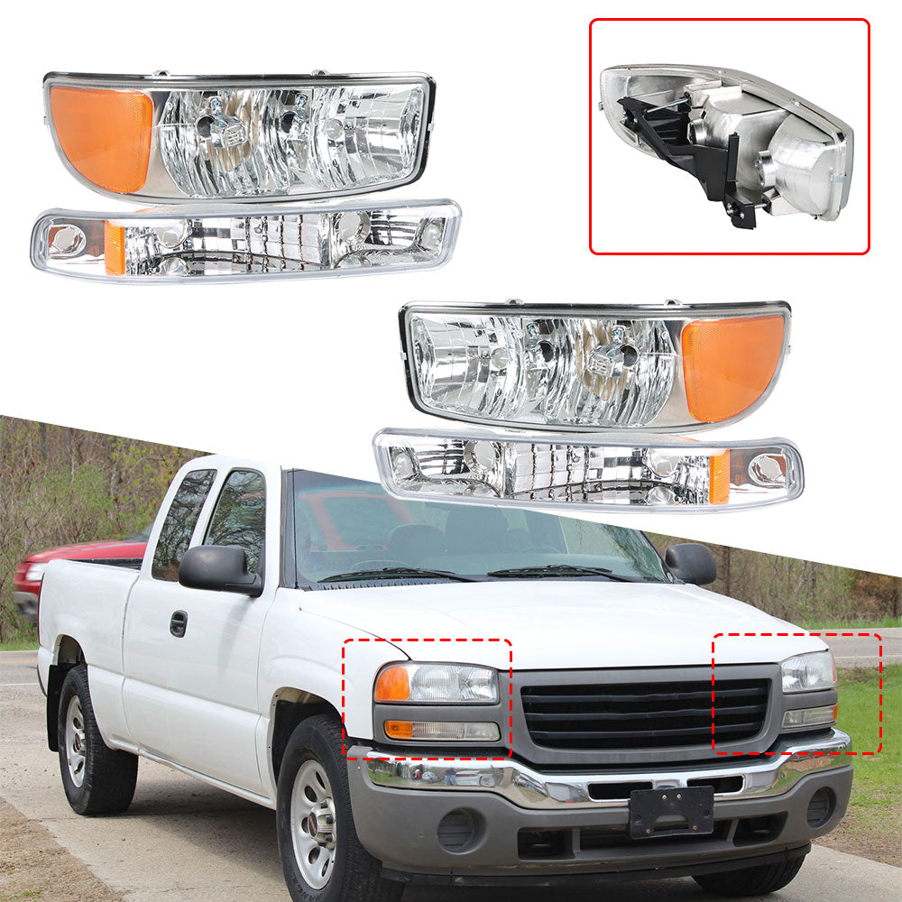 Labwork Headlamp For 1999-07 GMC Sierra 1500 & 2000-06 Yukon Chrome Housing Pair Lab Work Auto