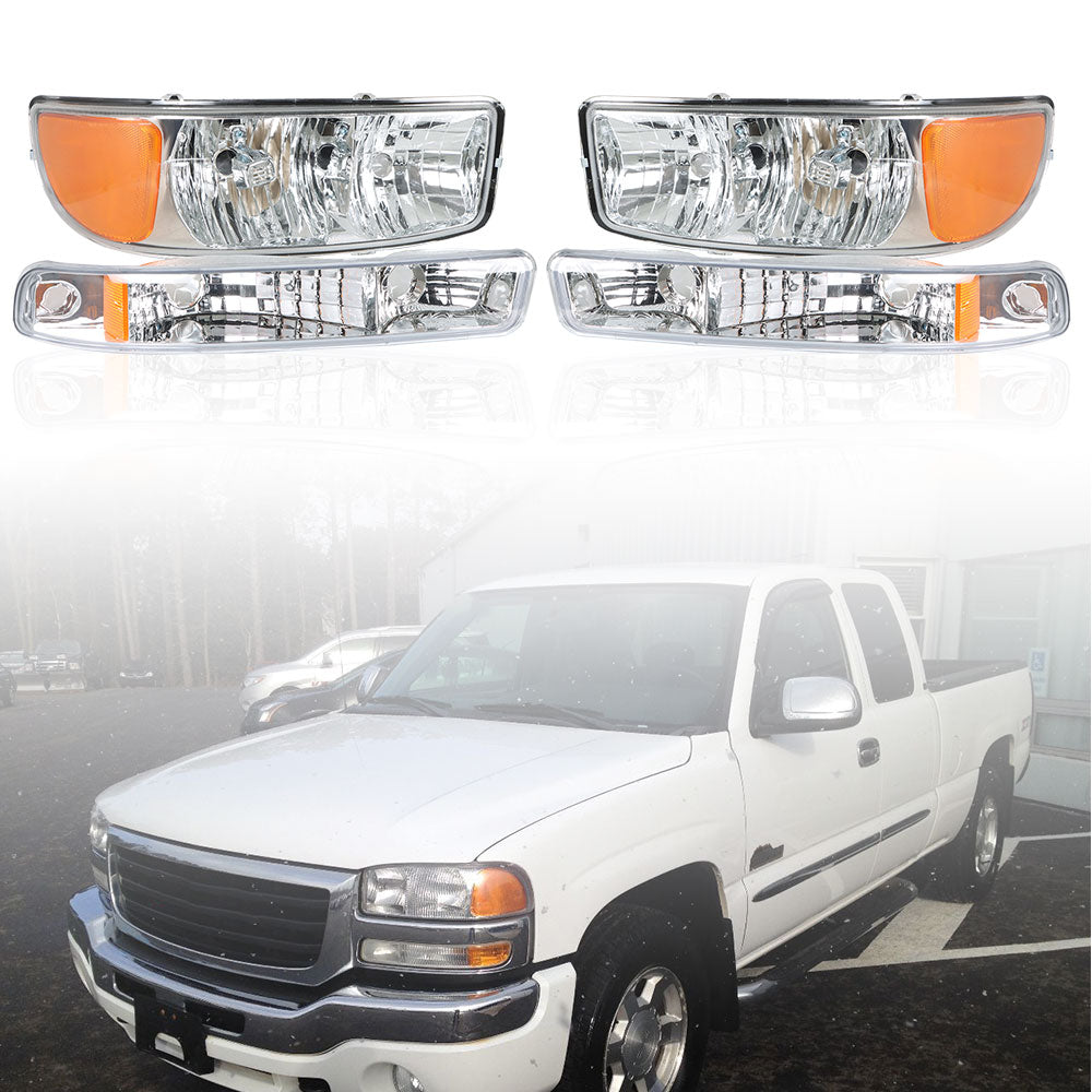 Labwork Headlamp For 1999-07 GMC Sierra 1500 & 2000-06 Yukon Chrome Housing Pair Lab Work Auto
