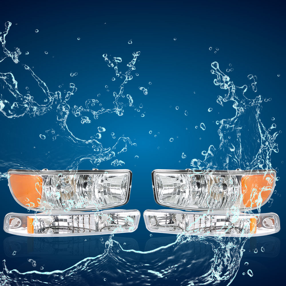 Labwork Headlamp For 1999-07 GMC Sierra 1500 & 2000-06 Yukon Chrome Housing Pair Lab Work Auto