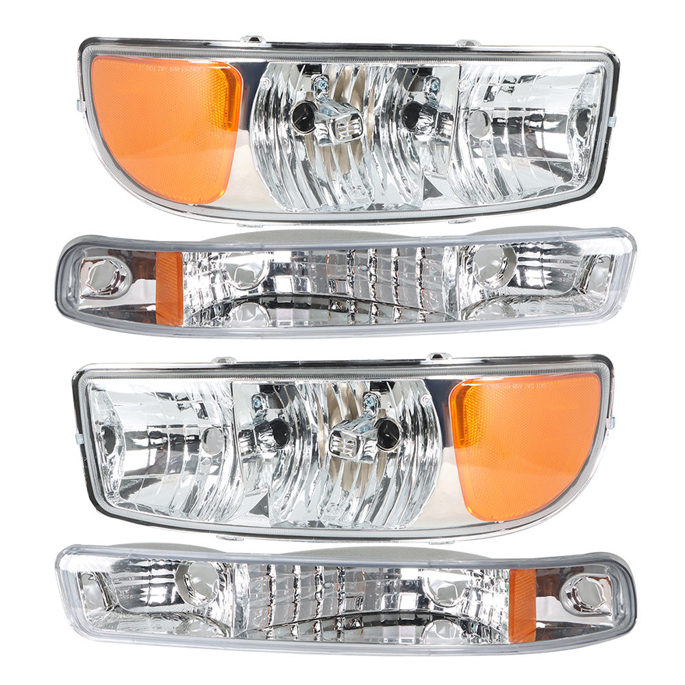 Labwork Headlamp For 1999-07 GMC Sierra 1500 & 2000-06 Yukon Chrome Housing Pair Lab Work Auto