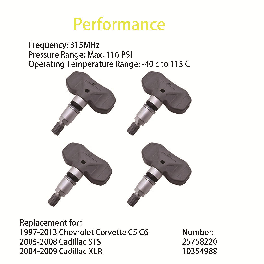 Labwork Set of 4 Tire Pressure Sensor 315MHz for 1997-13 Corvette C5 C6 6.0 7.0L Lab Work Auto