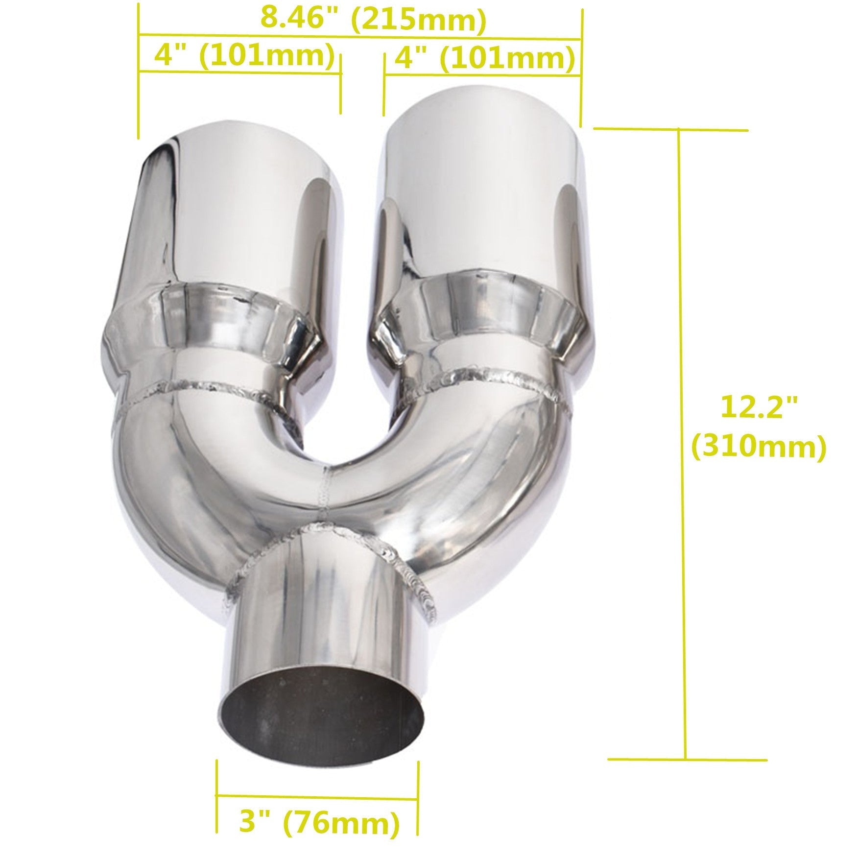 Straight Cut Staggered Quad 4"Out 3" In Exhaust Tips Dual Wall Stainless Steel Lab Work Auto 