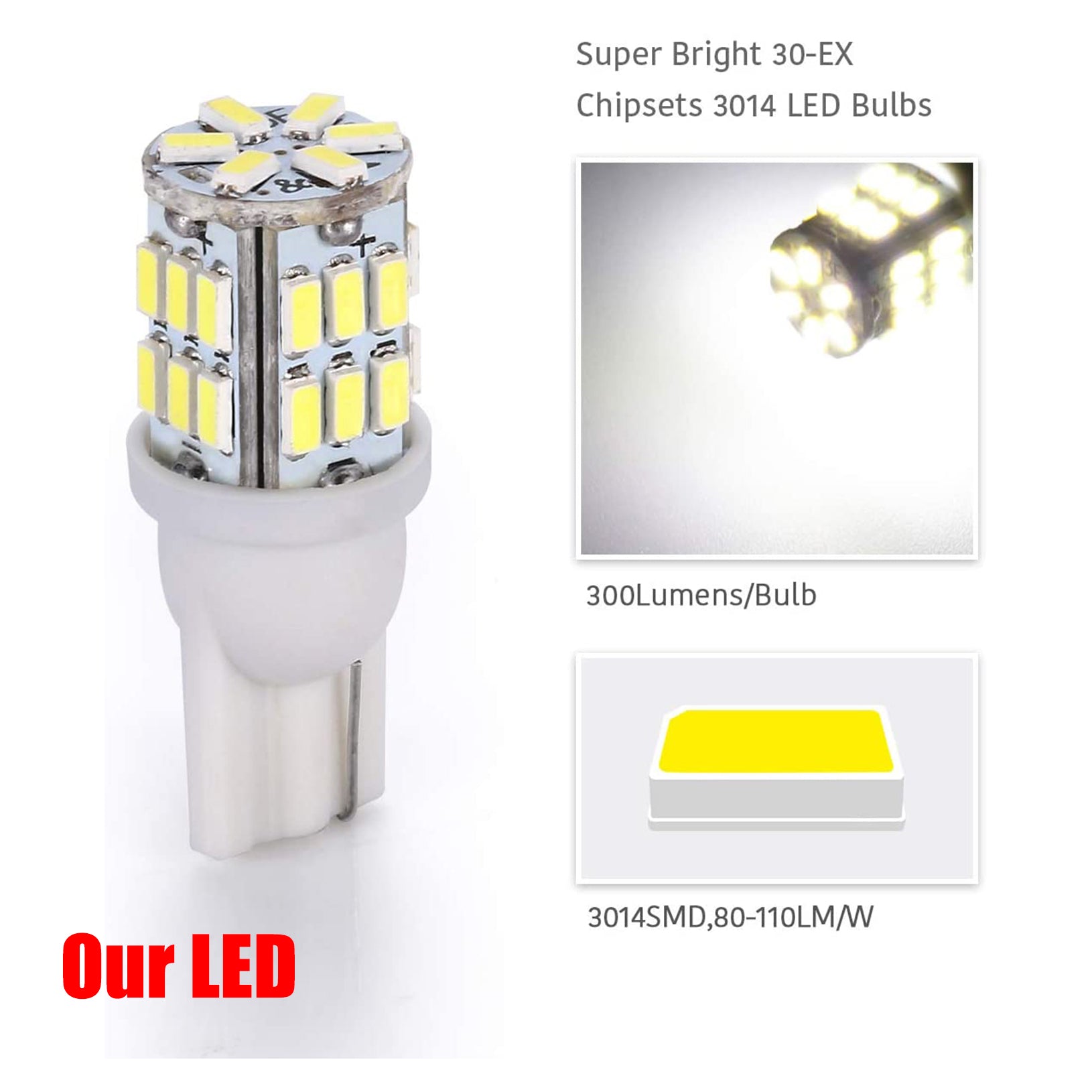 labwork 10X T10/921/194 12V LED Lights Bulbs 30 SMD Xenon 6000K White Interior Lab Work Auto