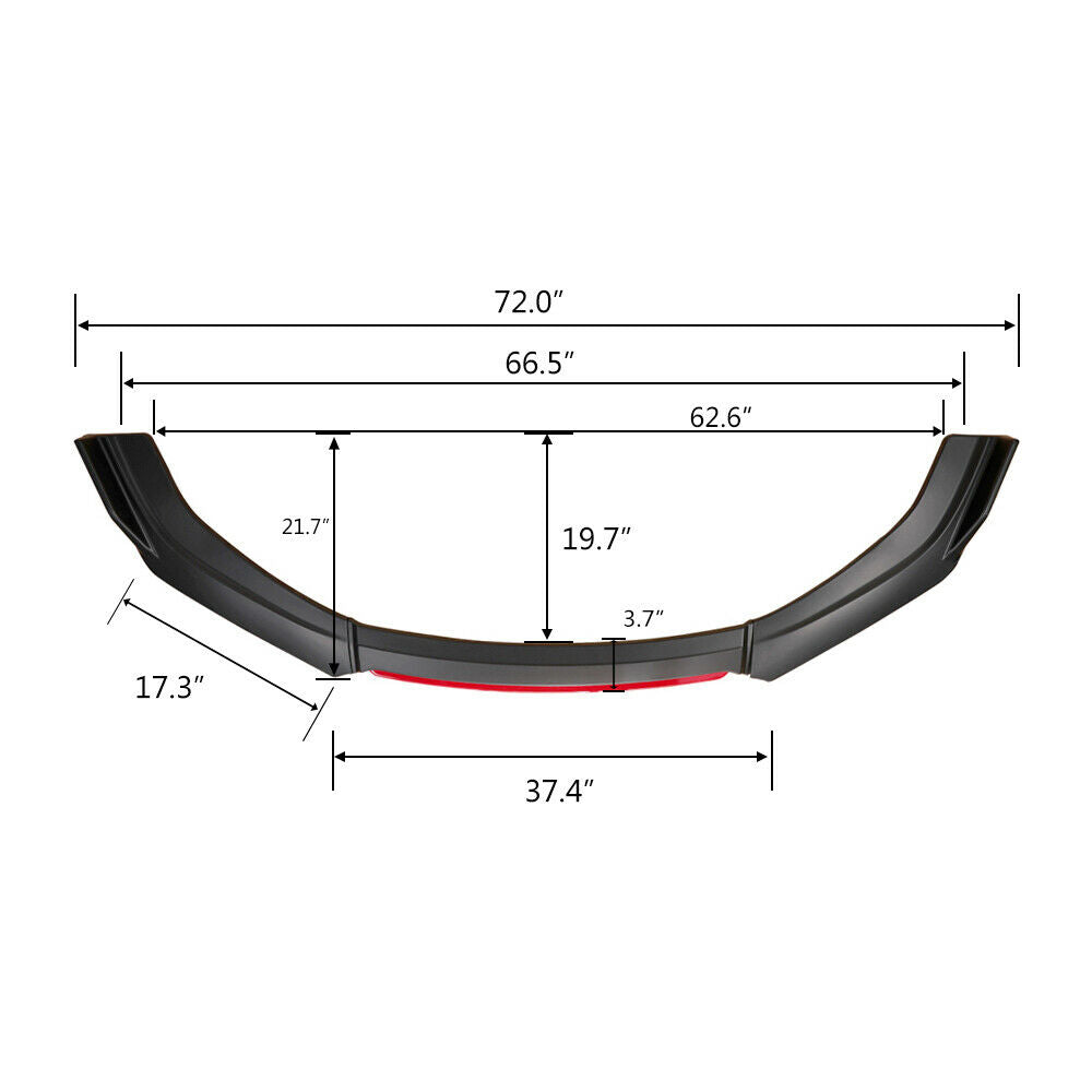 labwork 4 Pieces Universal Car Front Bumper Lip Spoiler Splitter Protector Body Kit Bright Black Red Tongue Lab Work Auto