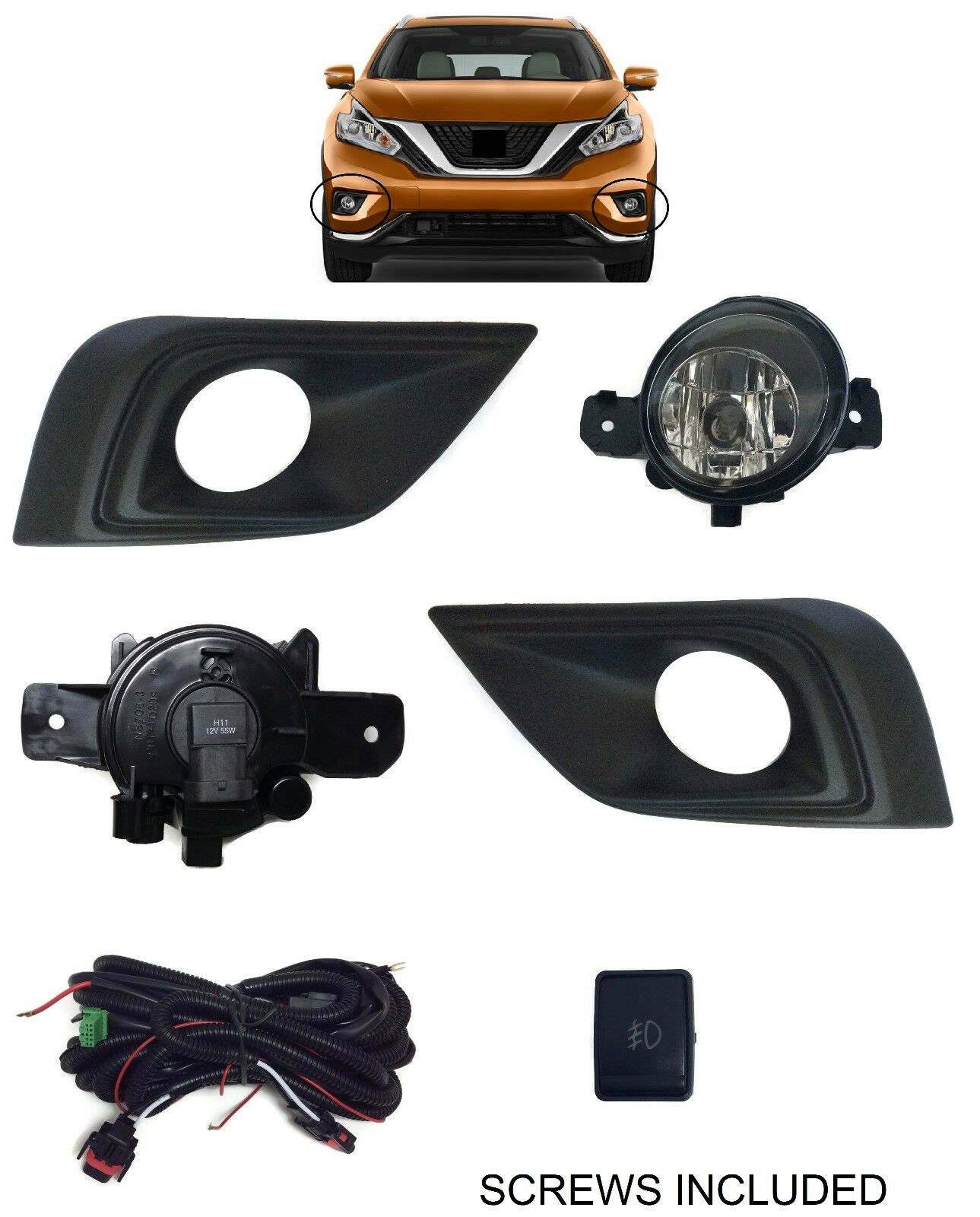 labwork Fog Lights Bumper Lamps w/Switch/Harness/Wiring For 15- Nissan Murano Lab Work Auto
