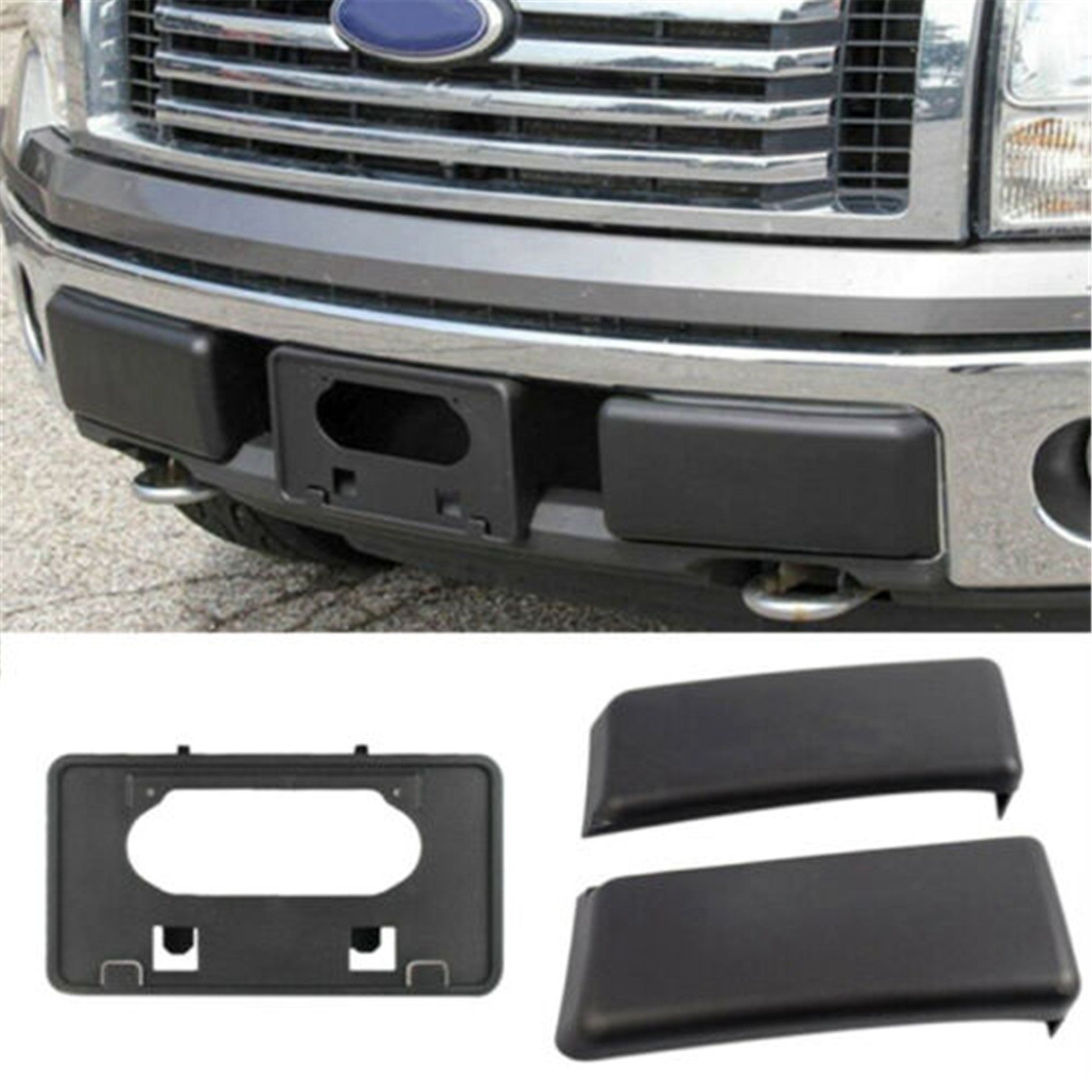 labwork Front Bumper Guards Pads License Plate Frame Bracket Replacement for 2009-2014 Ford F-150 9L3Z17E810B 9L3Z17A385A Lab Work Auto